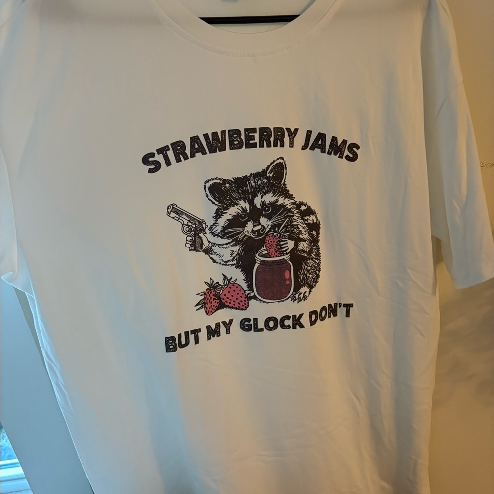 White Graphic T-Shirt with Raccoon